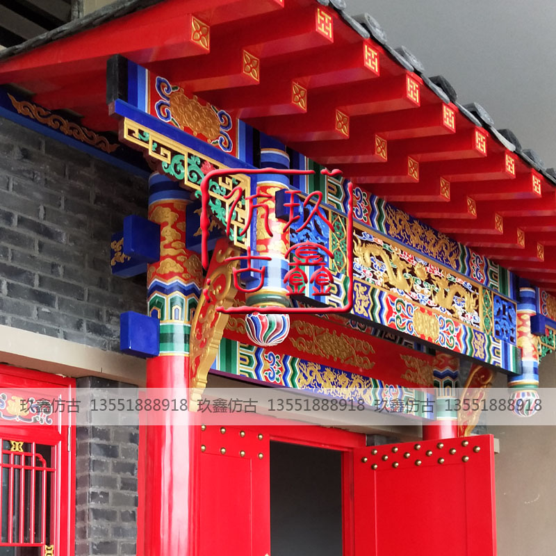 中式仿古門頭設計施工現(xiàn)場彩繪